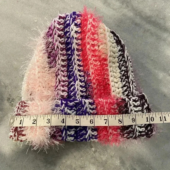 Handmade Crochet Chunky Ribbed Upcycled Multi Fiber Scrappy Yarn Beanie Hat D38 - Picture 4 of 5